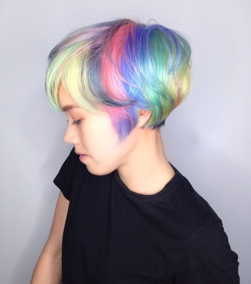 multi colored pixie cut