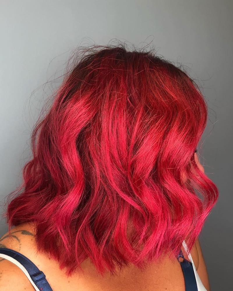 medium length bright red hair