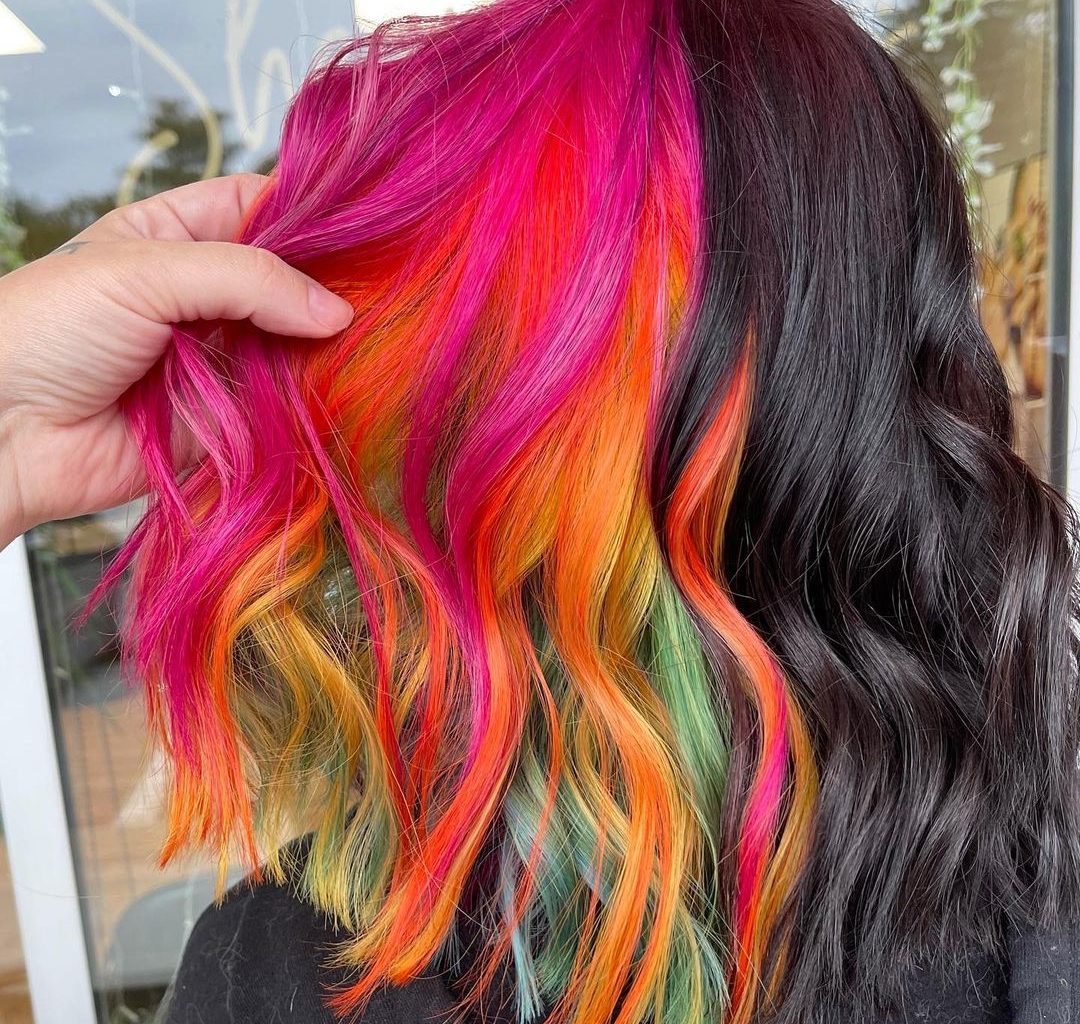 Image of Long rainbow-colored shag hair